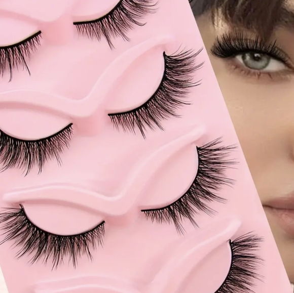 NEW 5 pairs of faux mink cat eye style fluffy lightweight natural looking - Picture 2 of 6